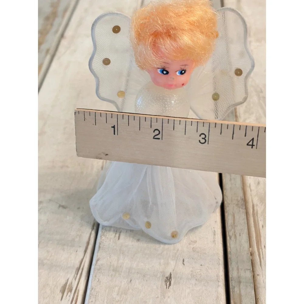 Vintage Christmas Angel Tree Topper White Tulle Gold Sequin Strawberry Blonde